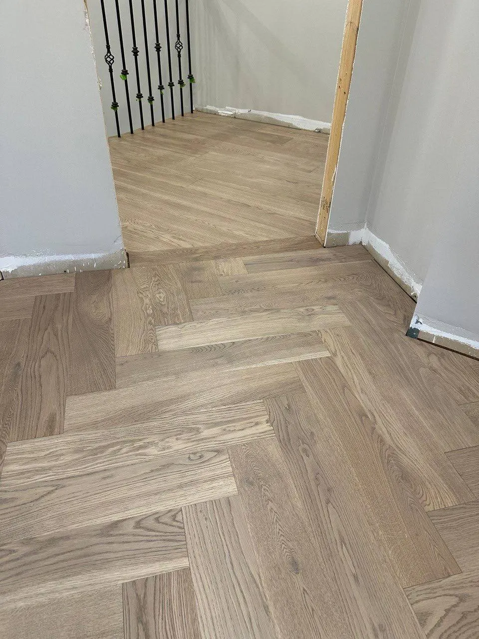 Herringbone 5×25", Mist Oak, Brampton hardwood flooring project by Floors Toronto