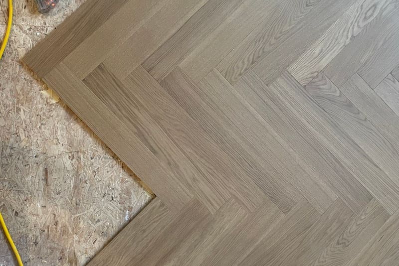Herringbone 5×25", Raw Sienna, Toronto hardwood flooring project by Floors Toronto
