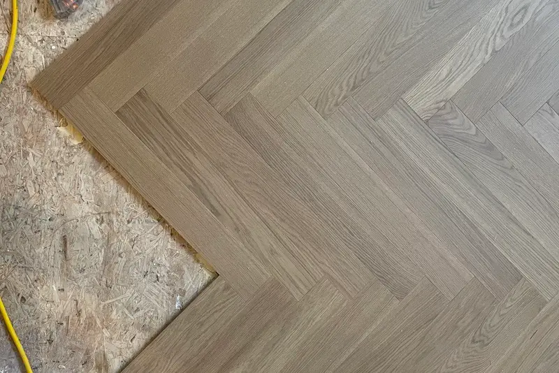 Herringbone 5×25", Raw Sienna, Toronto hardwood flooring project by Floors Toronto