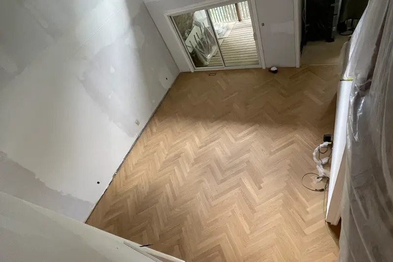 Herringbone 5×25", Raw Sienna, Toronto hardwood flooring project by Floors Toronto
