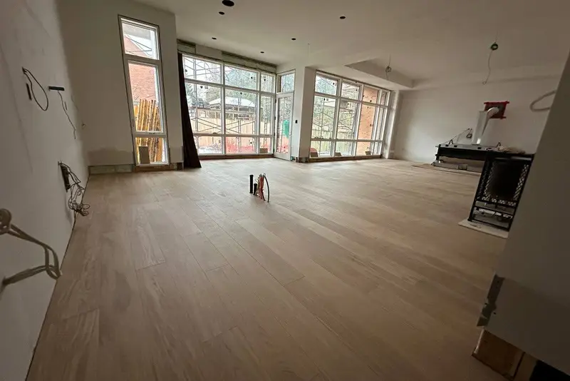 Straight plank European white oak, Soft White, North York hardwood flooring project by Floors Toronto
