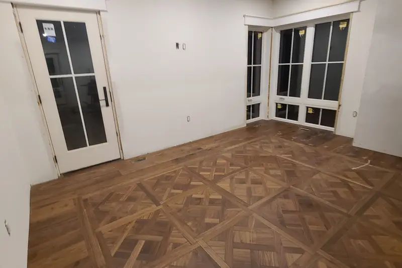 Custom premium pattern layout, Walnut Accent, Forest Hill hardwood flooring project by Floors Toronto